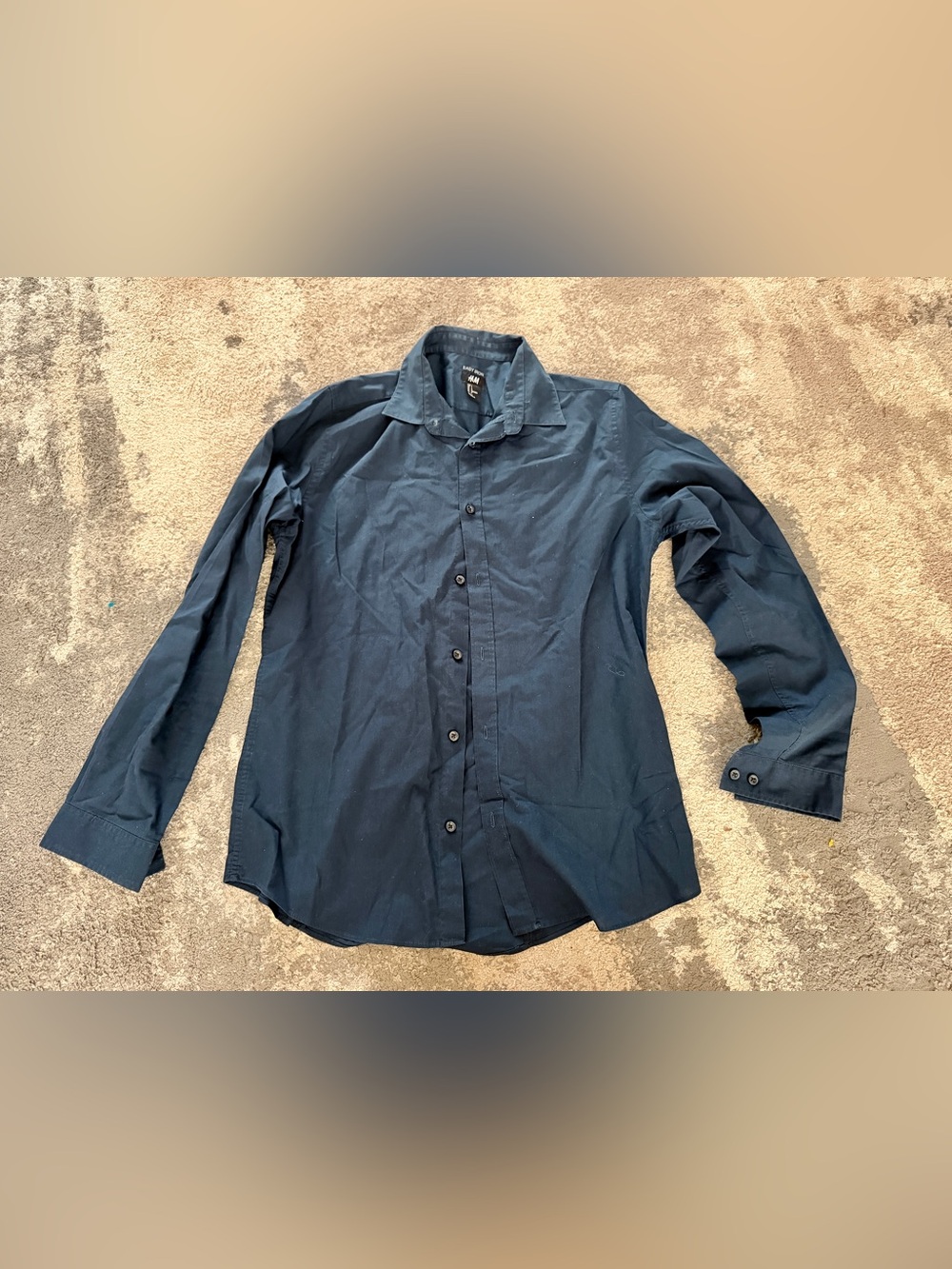 H&M Men's Dark Navy Long-Sleeve Button-Down Shirt
